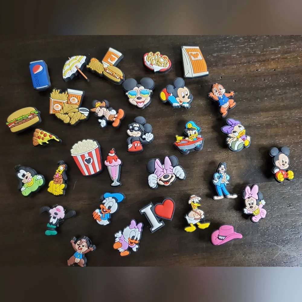 Disney Character Shoe Charms Set - Red, Blue, Yellow. Set Of 30